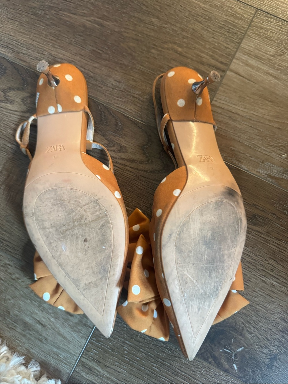 Zara Mustard Polka Dot Bow Slingback Flats - Picture 4 of 11